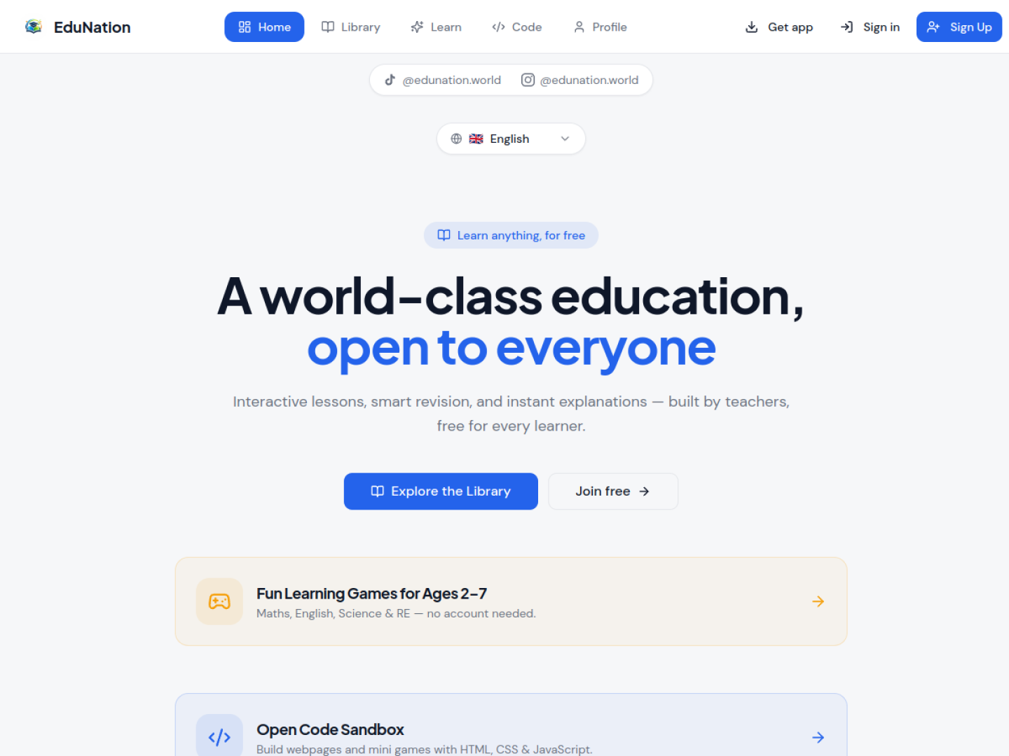 Actual EduNation homepage